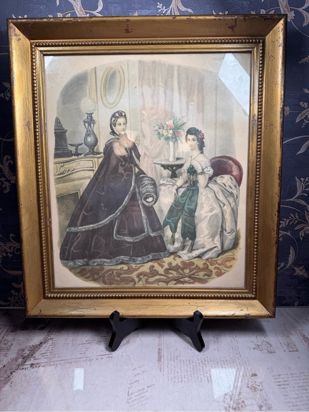 Framed La Mode Illustree Victorian Fashion Print French Parlor Scene